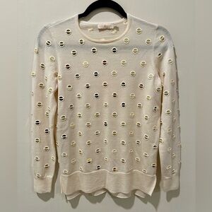 Tory Burch Cream Sweater with Circular Cut-Outs